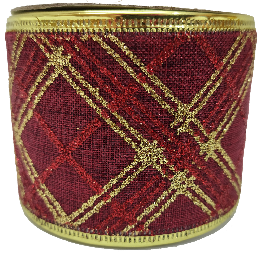 Cinta Alambrada 1591 Rojo Con Dorado Diseño de Regalo 6.3cm x 9.14mts 1pz